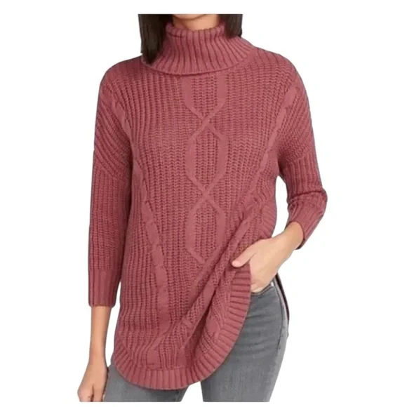 Express Women's NWT Mauve Cowl Neck Cable Knit Sweater Size XL Dolman 3/4 Sleeve - Picture 10 of 16